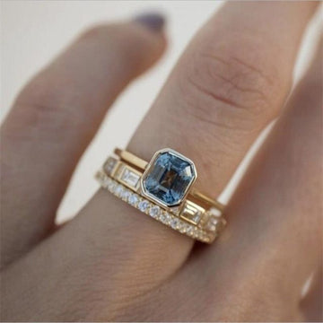 3pcs Acid Blue Crystal Rings for Women Fashion Yellow Gold Color Wedding Women's Ring Luxury Brand Jewelry Gifts Accessories daiiibabyyy